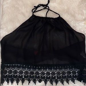 Open back sheer halter with lace bottom